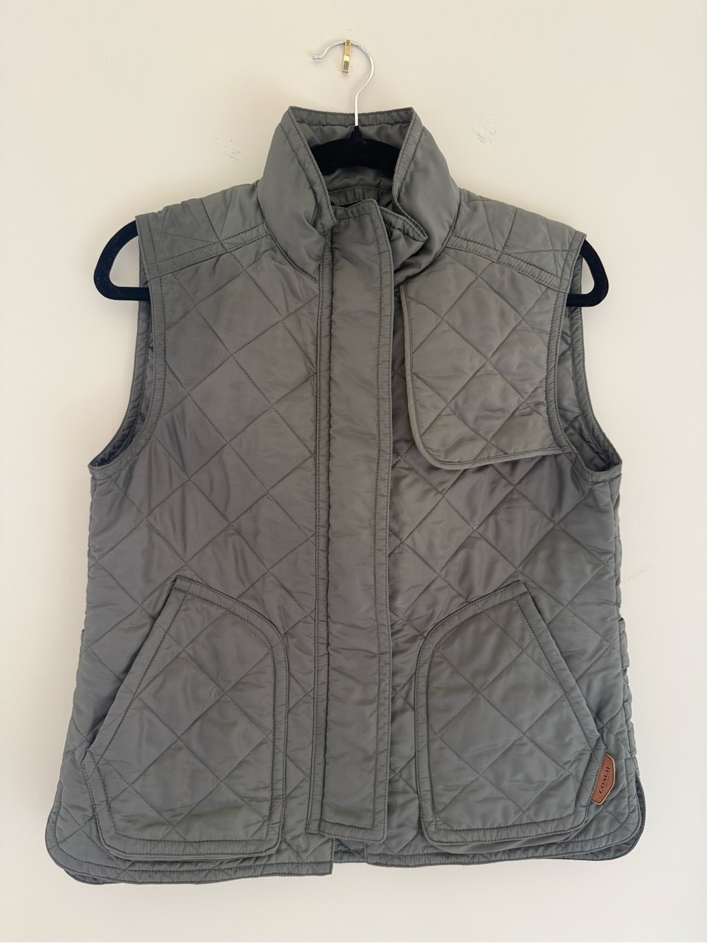 Coach New York Quilted Puff Vest - Metallic Olive/Sage Green (Size S)